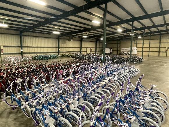 Photo of over 300 bikes donated and collected for Sheriff's 2023 Operation Blue Elf.
